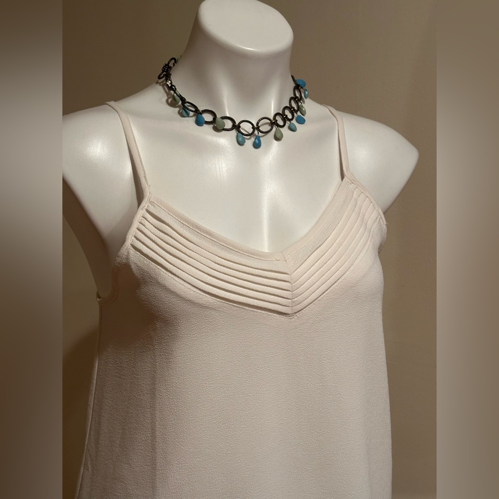 1. State Cream Sheer Adjustable Straps V Neck Pleated front Blouse Sz M